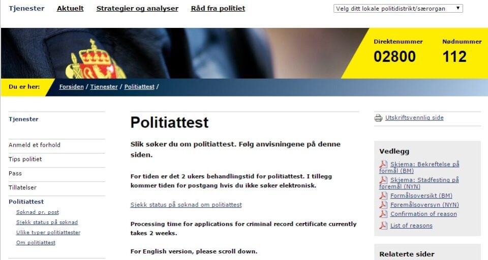 Skjermdump fra politi.no