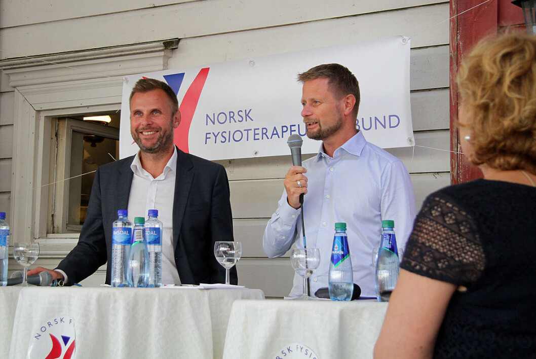 Duellanter. Torgeir Micaelsen (Ap) og helseminister Bent Høie (H) debatterte prioriteringer i kommunehelsetjenesten i regi av NFF. Foto: Kai Hovden Duellanter. Torgeir Micaelsen (Ap) og helseminister Bent Høie (H) debatterte prioriteringer i kommunehelsetjenesten i regi av NFF. Foto: Kai Hovden