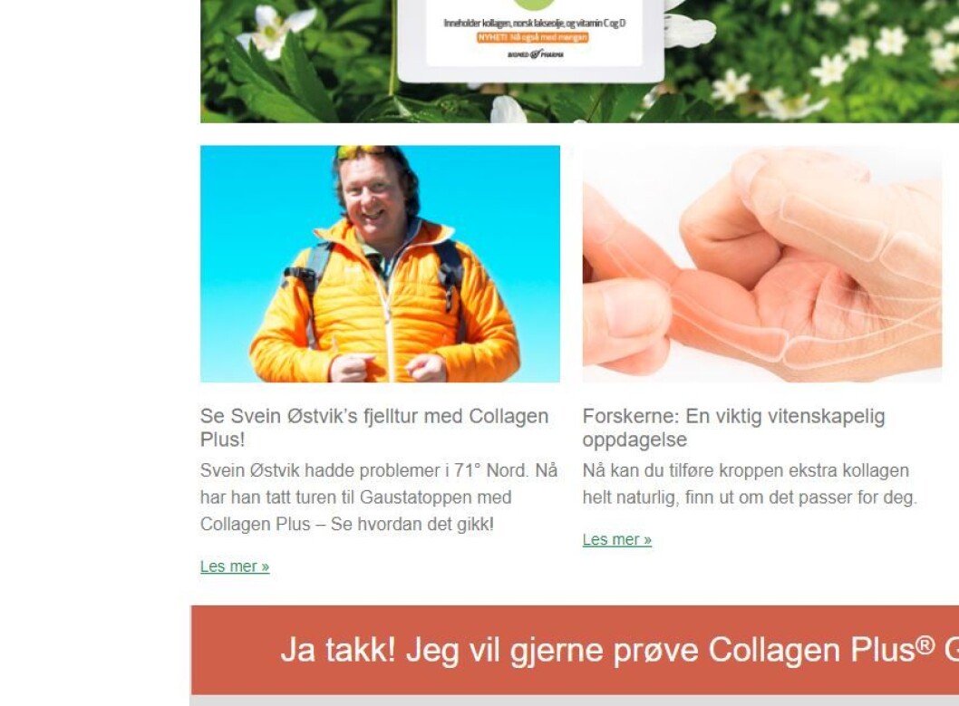(Skjermdump fra Collagen Plus sin nettside) (Skjermdump fra Collagen Plus sin nettside)