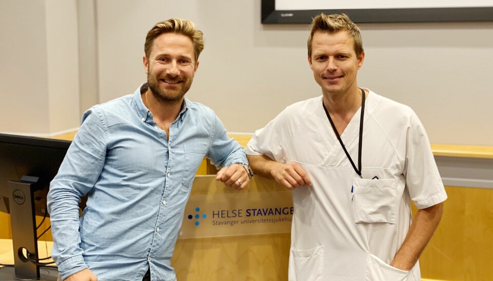 Fysioterapeut Tord Moen (til venstre) og gastrokirurg Henrik Hætta har startet samarbeid om fedmepasienter.