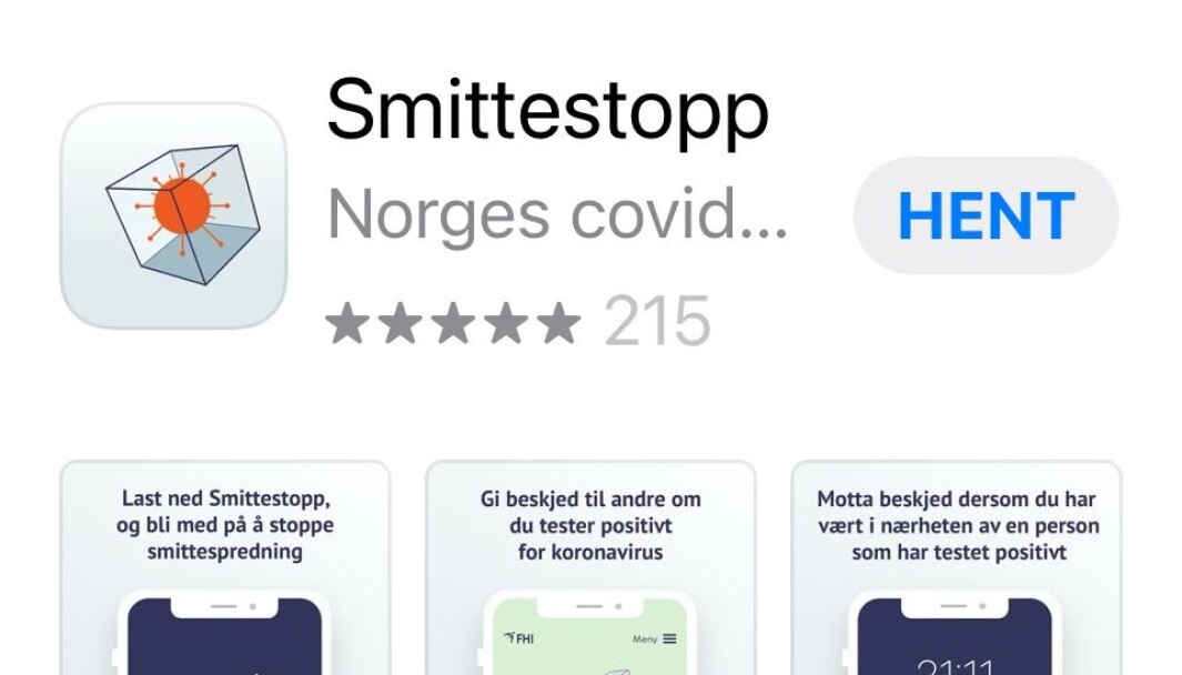 Skjermdump fra appen Smittestopp Skjermdump fra appen Smittestopp