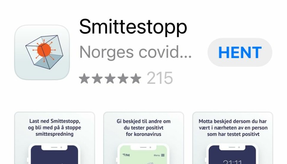 Skjermdump fra appen Smittestopp