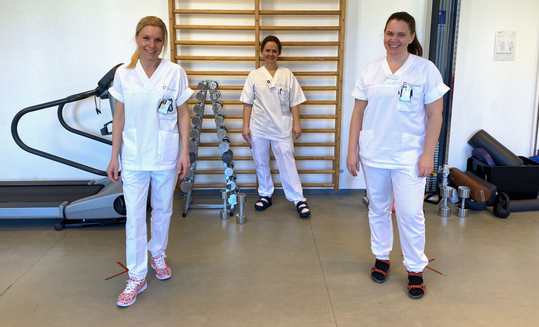 Fysioterapeuter ved Ullevål bidrar til temadagen om covid-19. F.v. Heidi Bunæs-Næss, Marit Follsund Viravog og Kaia Marie Nicolaisen. Fysioterapeuter ved Ullevål bidrar til temadagen om covid-19. F.v. Heidi Bunæs-Næss, Marit Follsund Viravog og Kaia Marie Nicolaisen.