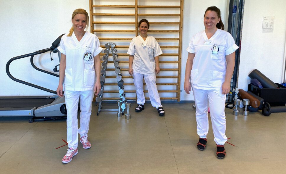 Fysioterapeuter ved Ullevål bidrar til temadagen om covid-19. F.v. Heidi Bunæs-Næss, Marit Follsund Viravog og Kaia Marie Nicolaisen.