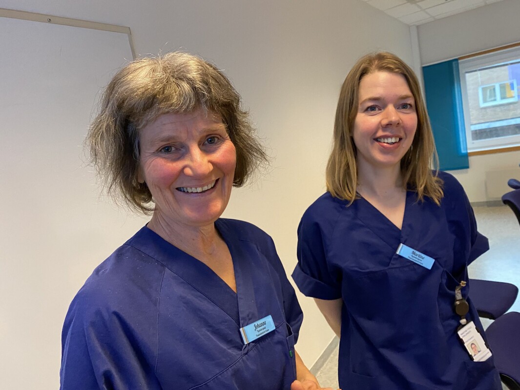 Fysioterapeutene Johanne Aasen og Martine Hjallanger ved Universitetssykehuset Nord-Norge i Tromsø jobber ved Pasientsentrert helsetjenesteteam. Fysioterapeutene Johanne Aasen og Martine Hjallanger ved Universitetssykehuset Nord-Norge i Tromsø jobber ved Pasientsentrert helsetjenesteteam.