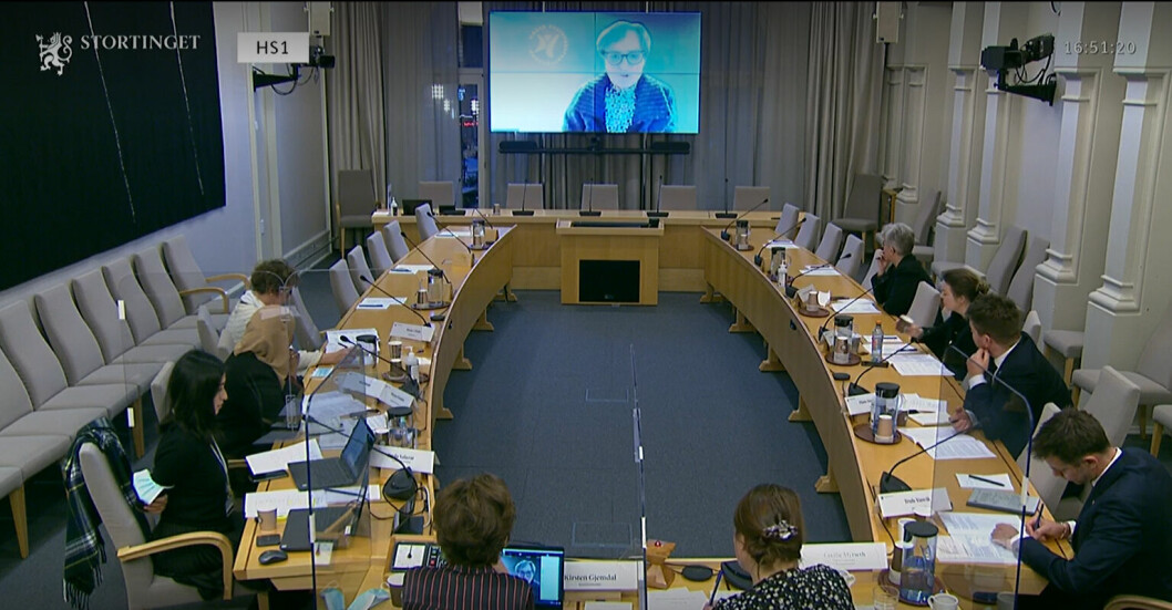 NFFs forbundsleder Gerty Lund deltok digitalt på høringen i Stortingets helse- og omsorgskomité.