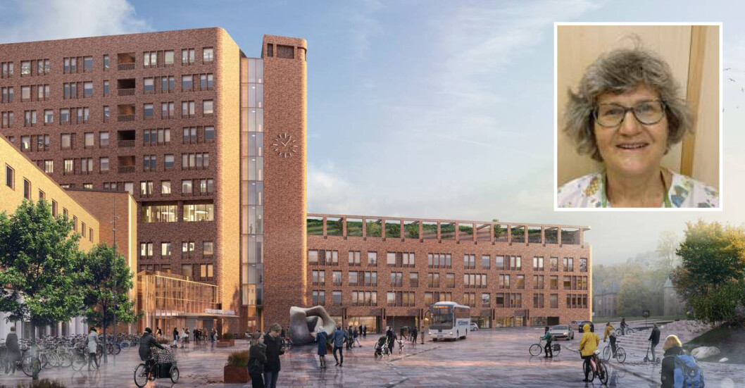Skisse av det nye Rikshospitalet på Gaustad. Spesialfysioterapeut Elizabeth Holtebekk (innfelt) har jobbet på Rikshospitalet i 20 år. Skisse av det nye Rikshospitalet på Gaustad. Spesialfysioterapeut Elizabeth Holtebekk (innfelt) har jobbet på Rikshospitalet i 20 år.
