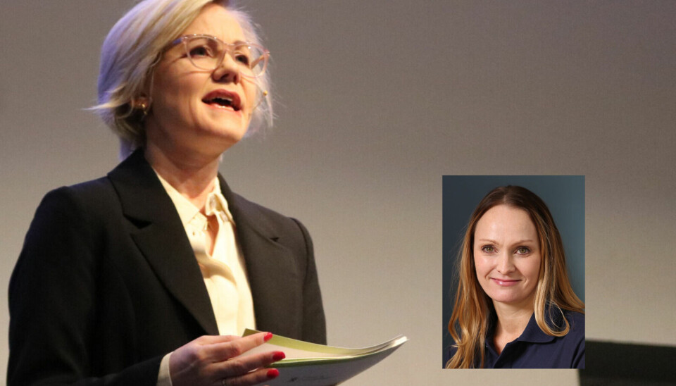 Helse og omsorgsminister Ingvild Kjerkol. Her avbildet under Fysioterapikongressen i mars 2022. Innfelt: Leder for NFFs faggruppe for psykomotorisk fysioterapi Kjerstin Fet Vindenes.