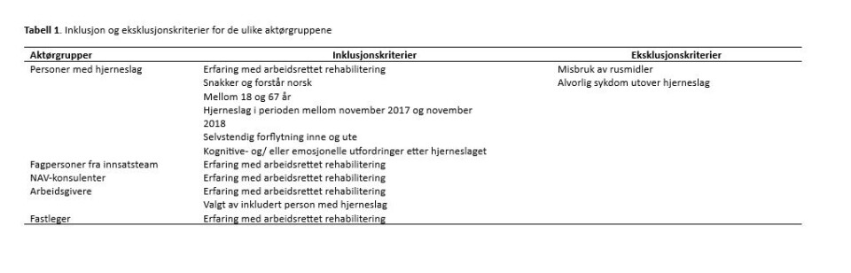 Retur til arbeid det første året etter hjerneslag: Erfaringer fra fem aktørgrupper