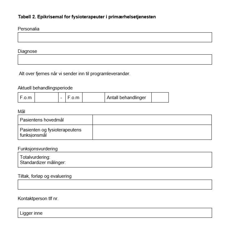 Utvikling av epikrisemal for utveksling av informasjon mellom fysioterapeuter i primær- og spesialisthelsetjeneste: En systematisk samproduksjonsprosess