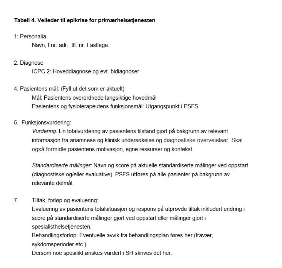 Utvikling av epikrisemal for utveksling av informasjon mellom fysioterapeuter i primær- og spesialisthelsetjeneste: En systematisk samproduksjonsprosess