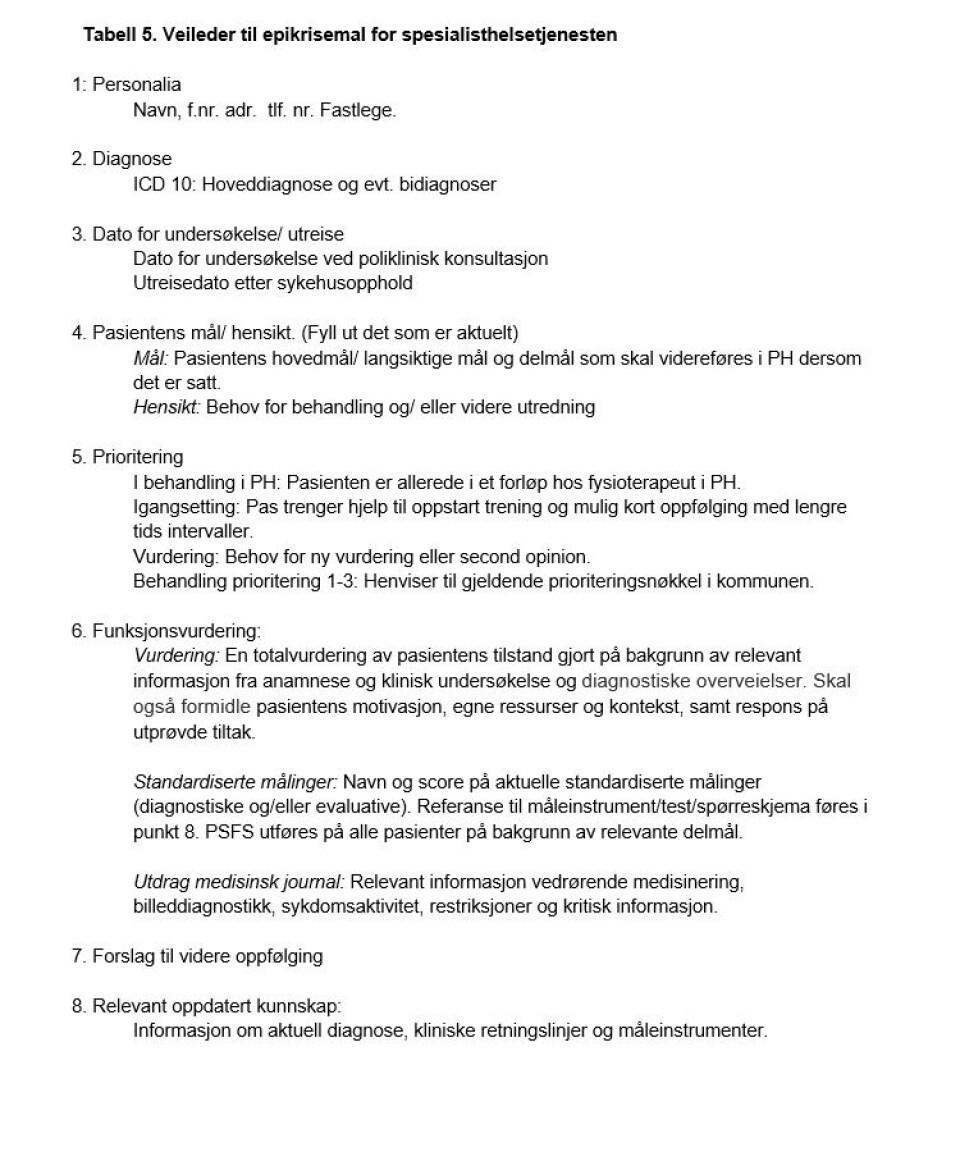 Utvikling av epikrisemal for utveksling av informasjon mellom fysioterapeuter i primær- og spesialisthelsetjeneste: En systematisk samproduksjonsprosess