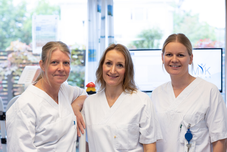 Fysioterapeutene Camilla Fongen, Kristine Røren Nordén og Emilie Andrea Bakke ved Diakonhjemmet sykehus var alle med på tesingen av deltakerne i studien.