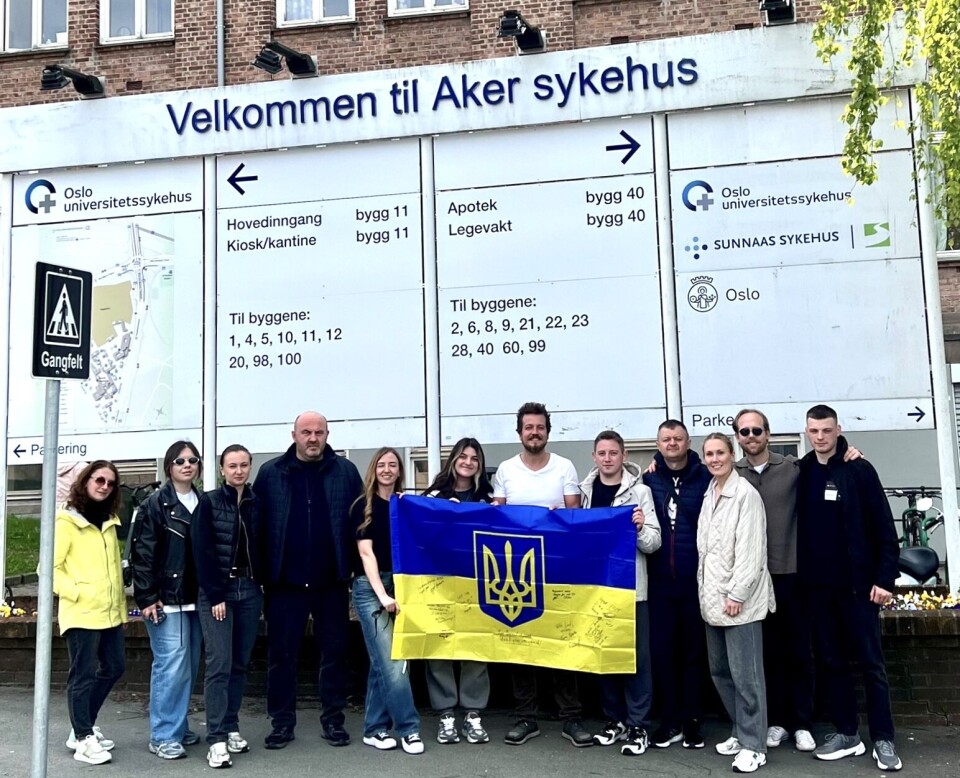 Delegasjonen fra Ukraina fikk opplæring ved FRA i begynnelsen av mai. Fra venstre: Fysioterapeut Olha Okhrimenko, fysioterapeut Karolina Petrashchuk, legespesialist Mariia Toropchyna, fysioterapeut Volodymyr Mahas, fysioterapeut Nataliia Yakovlieva, fysioterapeut Viktoriia Zadorozhna, fysioterapeut Joakim Halvorsen, fysioterapeut Dmytro Oksentiuk, fysioterapeut Andrii Kravets, fysioterapeut Kristine Bergseth, fysioterapeut Magnus Hågå, og fysioterapeut Maksym Fedyniak.