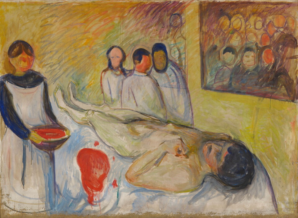 Bilde av maleriet 'På operasjonsbordet' av Edvard Munch. Fra utstillingen 'Livsblod' på Munchmuseet i Oslo.