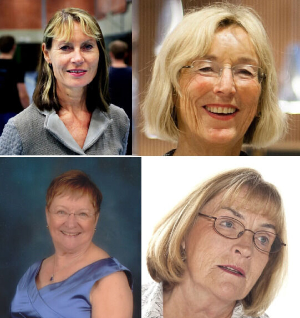 Fire æresmedlemmer i NFF ber Hovedlandsmøtet ivareta det de mener er grunnmuren i NFF. Oppe f.v. Kari Bø og Eline Thornquist. Nede f.v. Inga Bilberg og Lisbeth Hårstad.